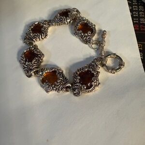 Vintage Sterling silver and amber bracelet with filigree details